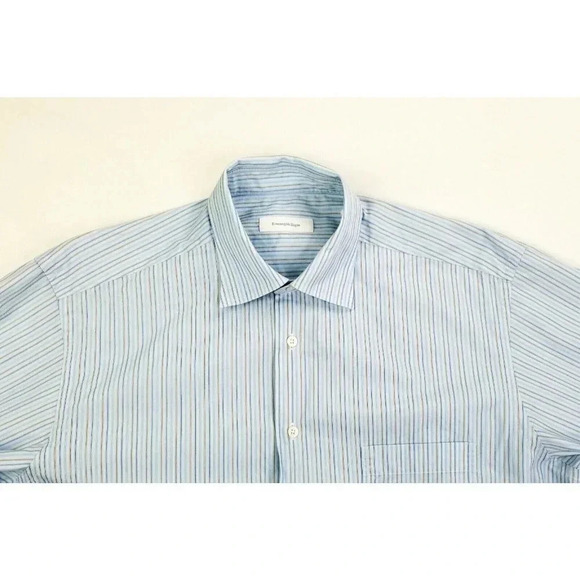Ermenegildo Zegna Other - Ermenegildo Zegna Size 17/43 Men's Blue White Camel Trim Comfort Fit L/S Shirt
